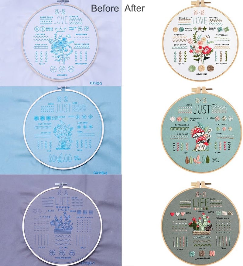 COCOMOX 3 Sets Embroidery Kit for Beginners Adults, Needlepoint Cross Stitch Kits, Learn 34 Different Stiches DIY Kits, Hand Embroidery Kit with Simple Embroidery Patterns - Image 4